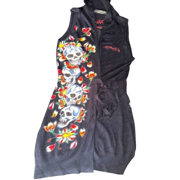 ▶️ Ed Hardy ◀️ 'True 'Til Death'Knit Belted Cardigan Sweater Vest - Picture 3 of 13